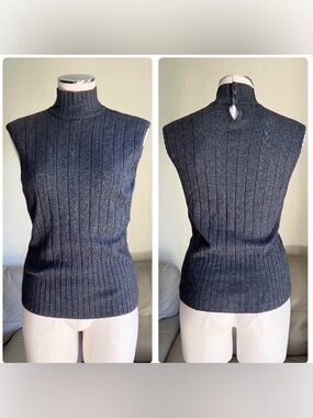 Escada Sleeveless Wool Cashmere Silk Sweater Sz 38 Embellished Turtleneck Gray